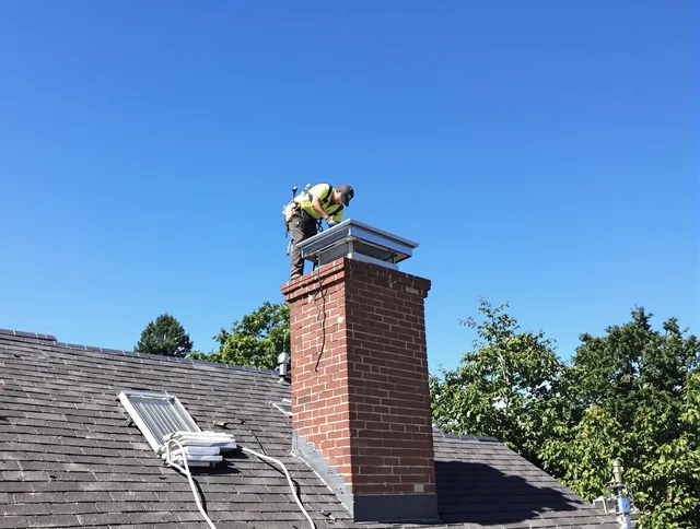 Pembroke Pines Chimney Sweep technician measuring a chimney cap in Pembroke Pines, FL