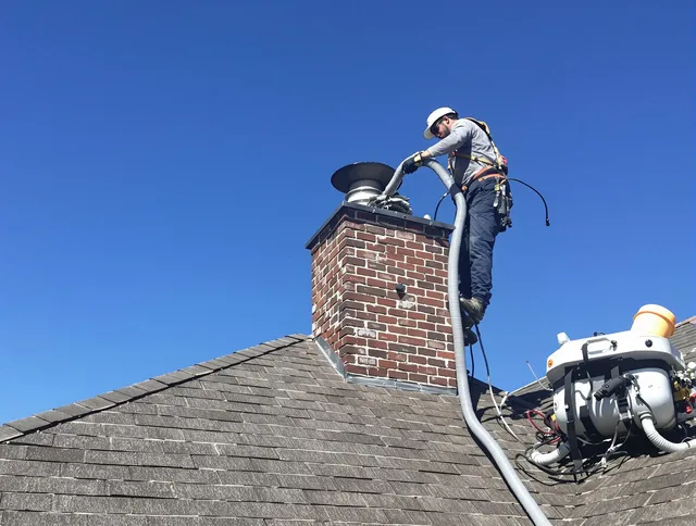 Dedicated Pembroke Pines Chimney Sweep team member cleaning a chimney in Pembroke Pines, FL