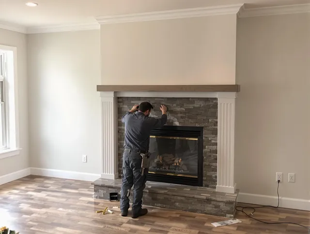 Pembroke Pines Chimney Sweep finishing a custom fireplace install in Pembroke Pines, FL